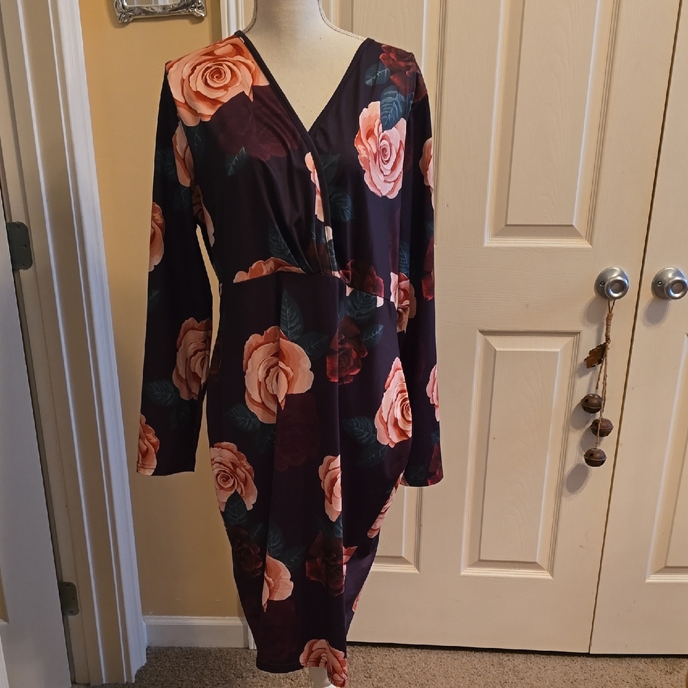 Rose Print Long Sleeve Dress